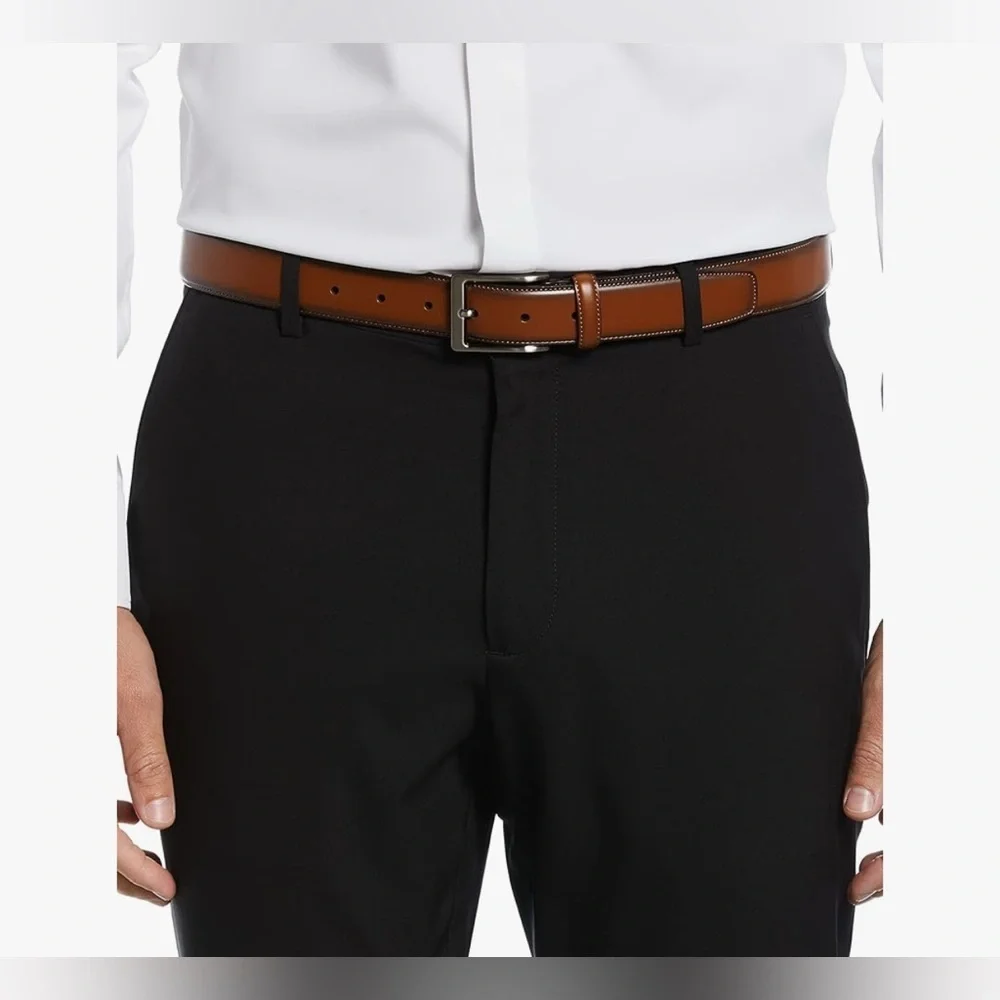 Perry Ellis Portfolio Amigo Men's Dress Belt, Leather, Metallic Buckle